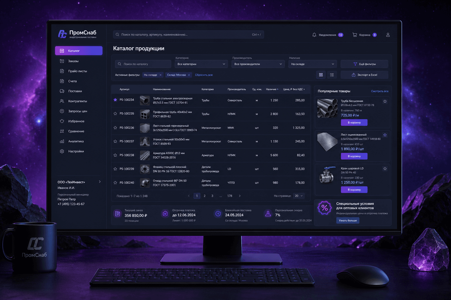 «ПромСнаб» — Каталог B2B + CRM
